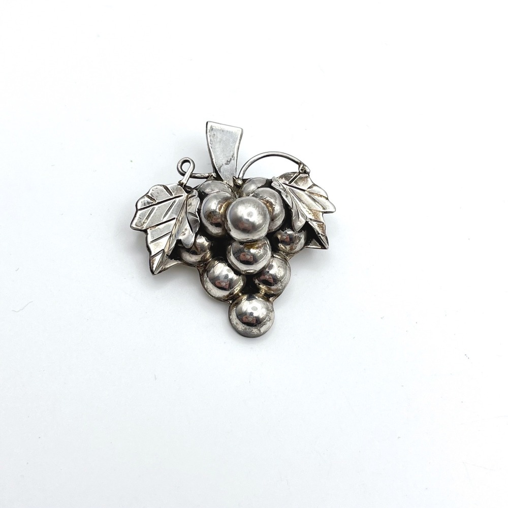 Vintage Taxco Mexico 925 Sterling‎ Silver Grape Cluster Brooch Pendant 12.65g